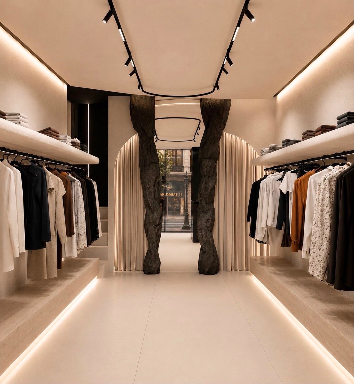 Athens store interior with sculpted columns